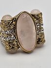 Silver & Gold Tone Metal Sroll  Rose Quartz CZ Accent Chunky Ring Size 8