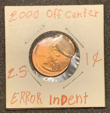 2000 1c error Off Center Indet Lincoln Cent Cover