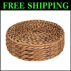 Set of 8 Handwoven Water Hyacinth Placemat - Elegant 11.8" Brown Wash Round - Picture 1 of 10