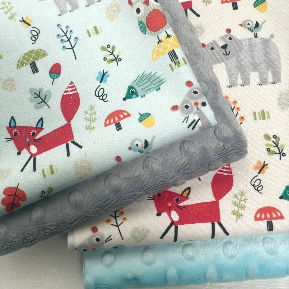4x 33cm bundle SHANNON Dimple Plush & brushed cotton flannel fabric Woodland fox - Image 1 of 3