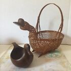 wood duck bowl and wicker duck basket