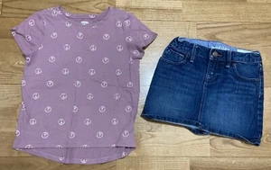Girls Old Navy & Gap Outfit Sz 6 - Mauve Peace Top w/Jean Skirt EUC - Picture 1 of 7