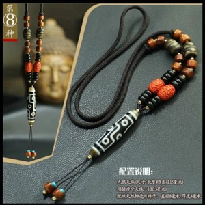 Hign Quality Tibet Dzi Pendant 9 Eyes Vein Amulet Lucky Vermilion Bead Hanging N - Picture 1 of 13
