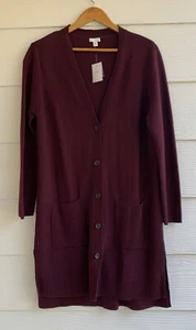 NWT JJill Burgundy Knit Ribbed Longline Duster Cardigan Sweater Pockets Sz L - Picture 1 of 11