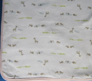 Carter's 100% Cotton Baby Blanket Monkeys Elephants Giraffe Pink Binding - Picture 1 of 3