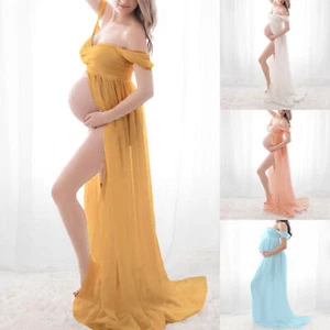 Pregnant Dress Maternity Chiffon Gown Split Photography Dress for Photo Shoot - Picture 1 of 24