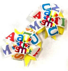 Beautiful Autism Awareness inspired set of pigtail hair bows for girls. - Picture 1 of 3