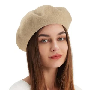 Wool Beret Hat French Beret Cap Winter Artist Painter Hat Solid Color for Wom... - Picture 1 of 5