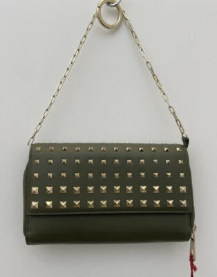 VALENTINO GARAVANI Avorio Degrade Rock Stud Cartera Cadena de oro Cuero verde NUEVO Foto 1 de 4