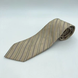 Calvin Klein Tie Tan Beige Stripe Mens Necktie Silk Hand Made 4x59 Business - Picture 1 of 12