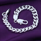 12mm Mens 925 Sterling Silver Bracelet Curb Link Chain Chunky Retro Bracelets UK