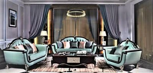 New High Quality Design Seater Couch Upholstery Turquoise Leather Baroque Rococo - Imagen 1 de 1