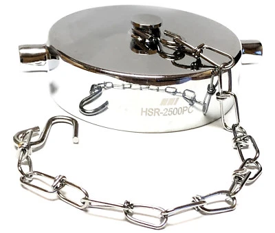 NNI 2-1/2" NST/ NH Fire Hose, Hydrant, Fire Truck Cap & Chain Polished Chrome Brass