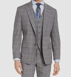 $450 Michael Kors Men's Gray Classic-Fit Wool Plaid Blazer Suit Coat Jacket 48R - Picture 1 of 3