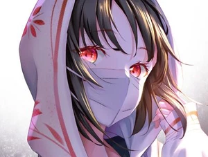 Anime girls mask red eyes black hair short hoods amaroku playmat gaming mat - Picture 1 of 1