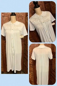 Vintage NANCY KING Gown Short Sleeve Nylon Blue Buttons Up NWT 1980s Sz S - Picture 1 of 8