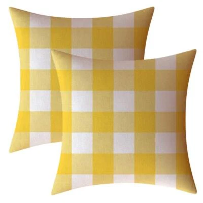 Capas de travesseiro xadrez de búfalo amarelo limão e branco decoração de fazenda... - Imagem 1 de 4