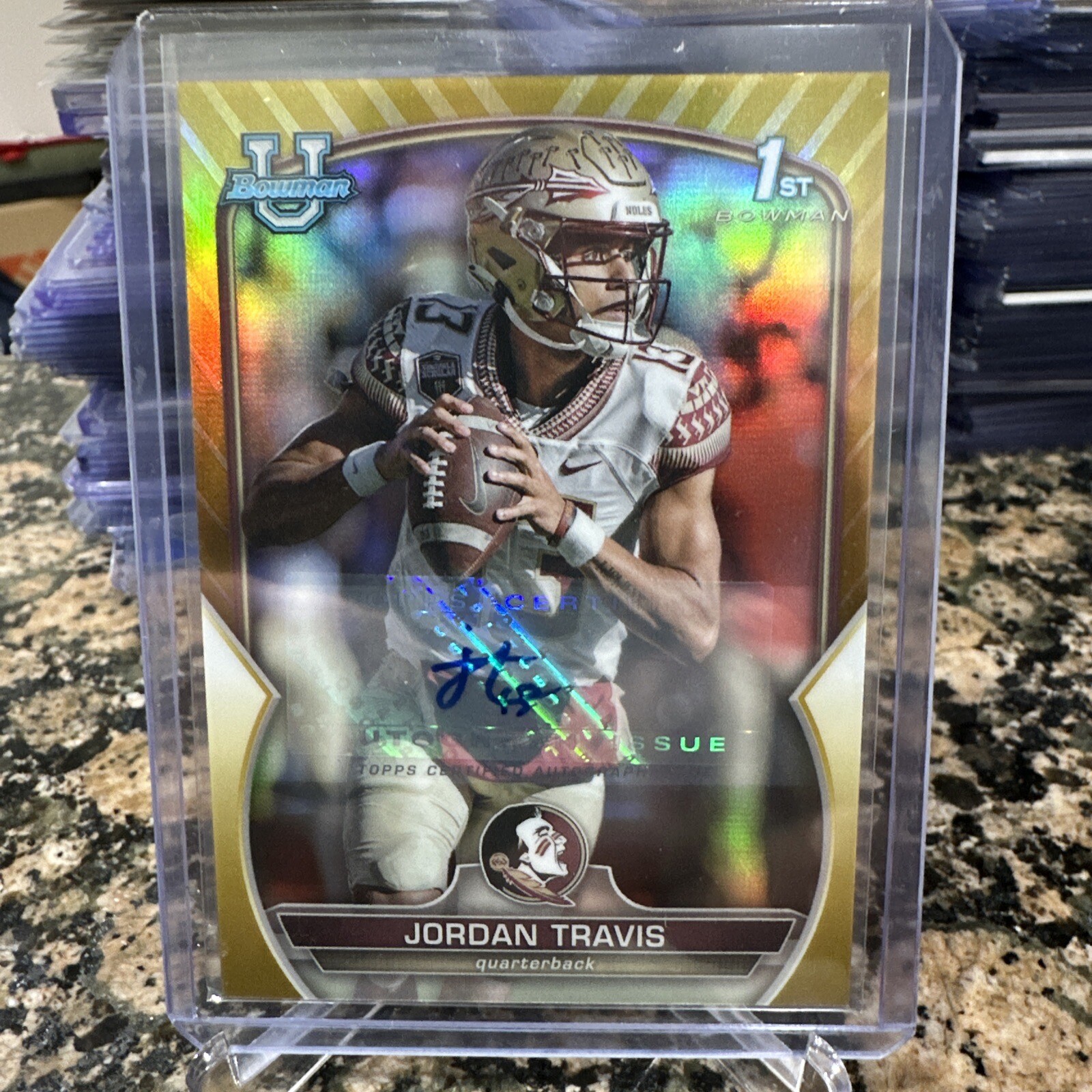 2022 Bowman University Chrome Jordan Travis Gold Refractor 1st Auto RC #’d /50!