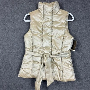 Merona Ivory Wheat Puffer Vest Fitted Tie Waist High Neck Outerwear Women’s S - Picture 1 of 13