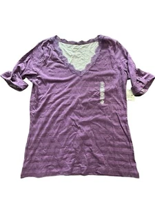 NWT! St John’s Bay Short Button Sleeve Top Women’s Size Medium Purple V-Neck - Picture 1 of 10