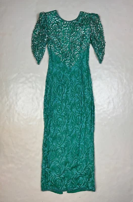 Vestido De Colección Lillie Rubin / Judith Ann Creations Pequeño Con Cuentas Lentejuelas Encaje Verde Foto 1 de 4