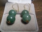 Pair 14K Yellow Gold Ladies 2 Green Jade Ball Dangle Earrings      6.7 grams    
