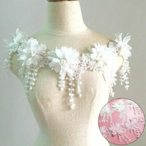 Blumen Perlen Spitze Applikation 1 Yard Kleid Elfenbein Bestickt 3D Borte Zum Selbermachen Kleid - Bild 1 von 12