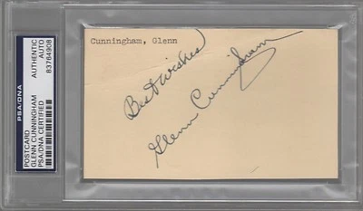 格伦·坎宁安奥运会签名亲笔签名明信片索引卡 PSA DNA — 第 1/2 张图片