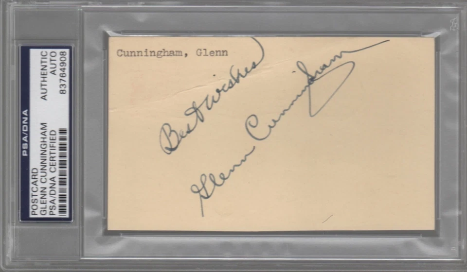 Glenn Cunningham Olympics Signed AUTOGRAPH Postcard Index Card PSA DNA - Image 1 of 2