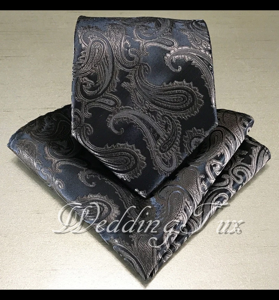 Clásico Paisley Cuello Corbata y Bolsillo Cuadrado Pañuelo Conjunto 2 Piezas Formal Fiesta Boda Foto 1 de 1