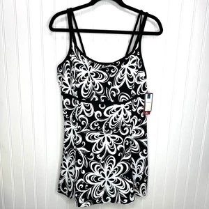 Croft & Barrows Bathing Suit Womens Size 16 Black Floral One Piece Hip Hider New - Picture 1 of 14