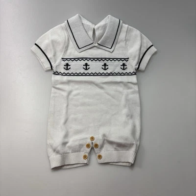 White Sailor Baby Bodysuit Short Sleeve Nautical Outfit Unisex Infant One-Piece - Image 1 of 4