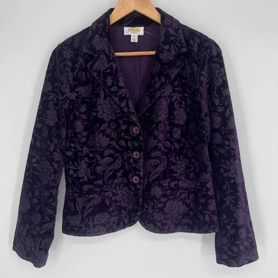 Chaqueta Blazer Vintage Talbots Mujer Terciopelo Talla 12 Pequeña Púrpura Floral Caprichosa Foto 1 de 4