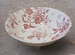Alfred Meakin Bowl Tudor Roses Pink/Red Serving Bowl Hand Engraved 8 1/4" - Picture 1 of 9