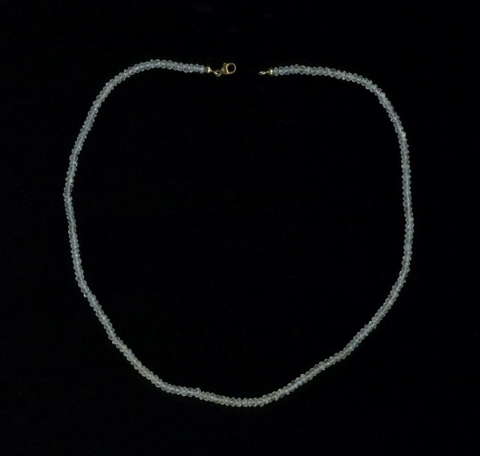 Ожерелье из цельного желтого золота 14 карат 8,62 грамма 17,5 дюйма с синими аквамариновыми бусинами Rondelle - ME - Изображение 1 из 1