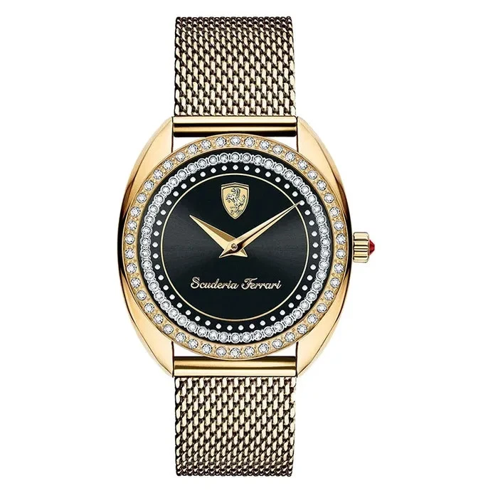 Ferrari Scuderia 0820009 Damas Esfera Negra Correa Malla Dorada Nuevo Foto 1 de 1