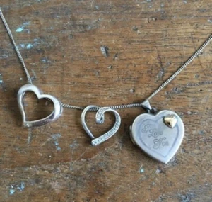 9ct Gold /Sterling 925 Silver Heart Lockets Pendant Set X 3 Love Hearts Necklace - Picture 1 of 13