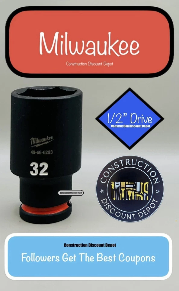 Milwaukee 49-66-6293 32MM Shockwave Impact Duty 1/2 In. Drive Deep Well Socket - Image 1 of 1