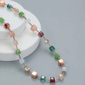 Strass Würfel bunt Collier Kette 42 - 49 cm - Picture 1 of 4