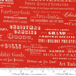 MODA FABRICS #7396 12" WORDS OF THE HOLIDAY ON A  RED BACKGROUND BTY - Picture 1 of 1