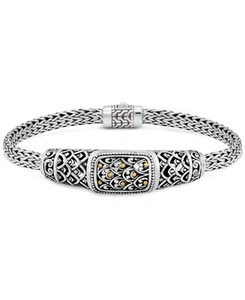 DEVATA Sterling Silver 925 and 18K Gold Bali Dragon Skin Dragon Bone Oval Chain - Picture 1 of 1