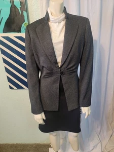 TAHARI Arthur S Levine Jeremy Gathered Waist Blazer Size 10 NWT Blk Micro Stripe - Picture 1 of 13