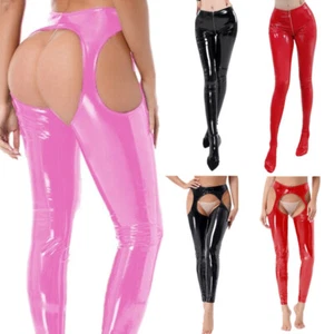 FEESHOW AU Women Wetlook PVC Leather Trousers Open Butt Tights Long Pants Party - Picture 1 of 62