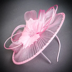 Elegant Pink Women's Fascinator Hair Clip Hat Feather Flower for Tea Party Race - Picture 1 of 3