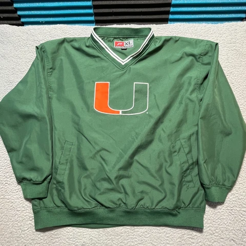 Miami Hurricanes Jacket Mens XL Green Pullover V Neck Side Zip Vintage 90s The U Cover