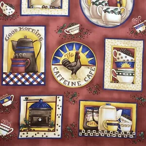 Caffeine Cafe Coffee Cotton Quilting Fabric Diane Knott Clothworks 45x23 - Picture 1 of 6