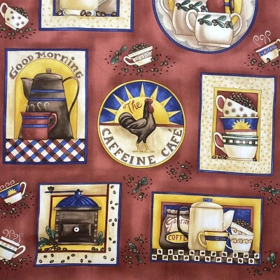 Caffeine Cafe Coffee Cotton Quilting Fabric Diane Knott Clothworks 45x23 - Image 1 of 4