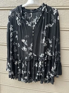 Blusa floral negra de manga larga para damas - talla S/P - Imagen 1 de 2