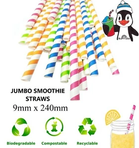 🔥 Jumbo Paper Straws Slush Milkshake Smoothie Drinking Straw Stripe 9mm x 240mm - Picture 1 of 15