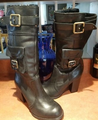 Botas de carga negras para mujer 7.5 Report VICTORY Below Knee Leather Uppers SEXY!! Foto 1 de 4